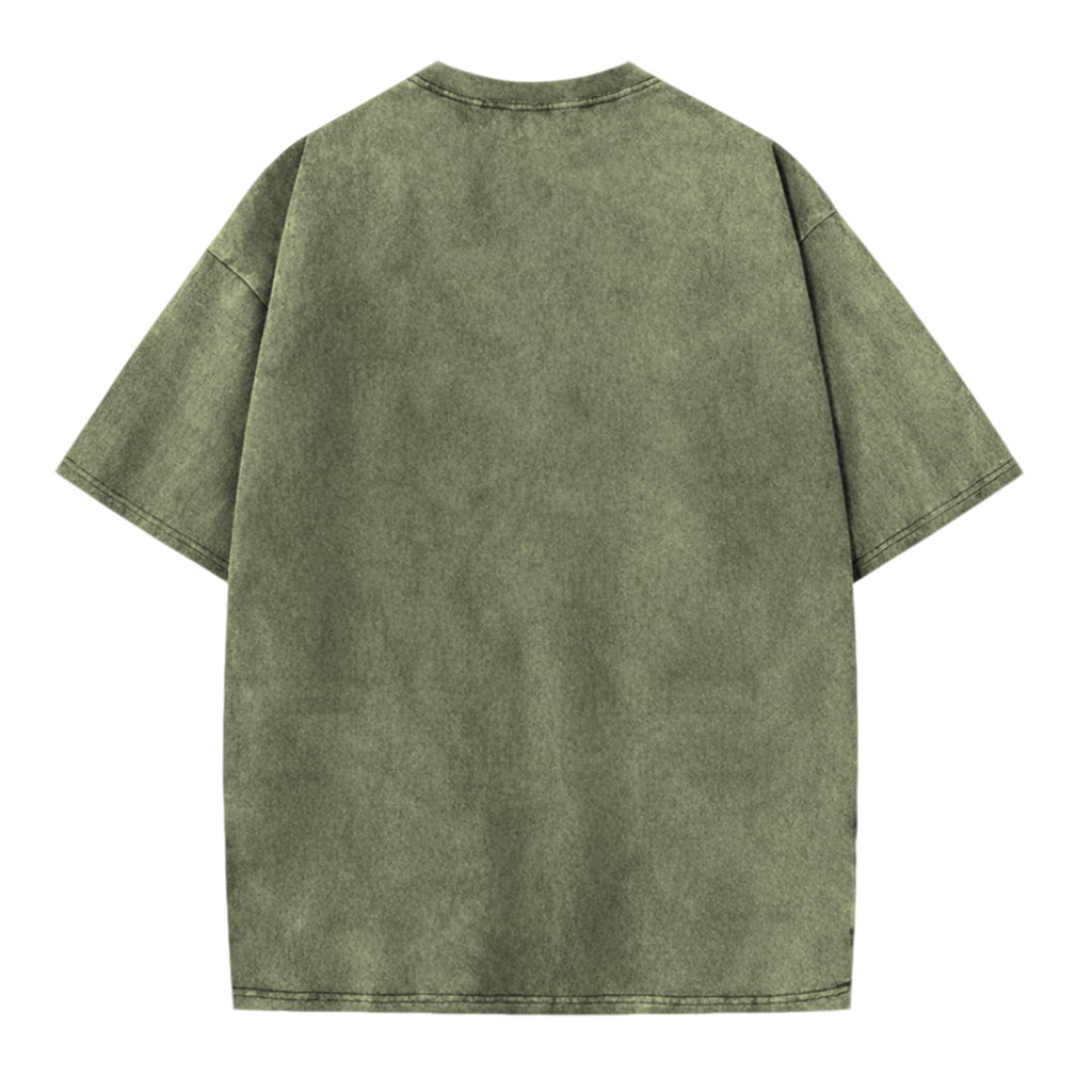 Japanese Style Lucky Frog Funny Print Washed T-shirt